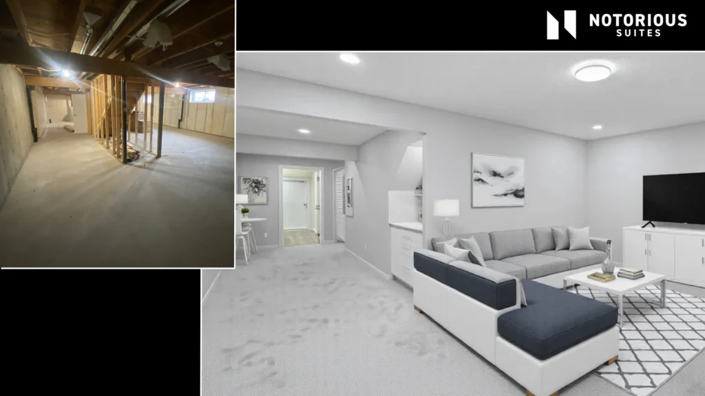 BasementLivingRoomBeforeandAfter